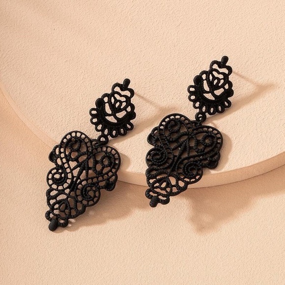 Any 2/$20! Black Lace Statement Drop Earrings - Picture 7 of 10